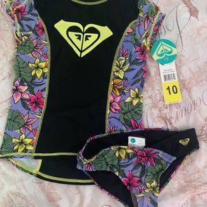 Girls roxy rash guard swim suit sz10
